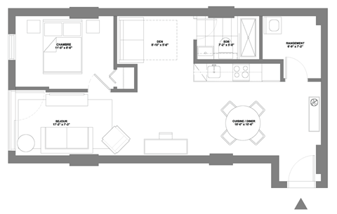 a floor plan of a house with a bedroom and a living room